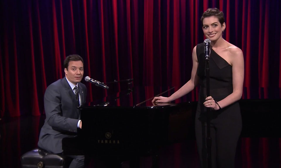 Jimmy Fallon and Anne Hathaway Sing Broadway Versions of Rap Songs